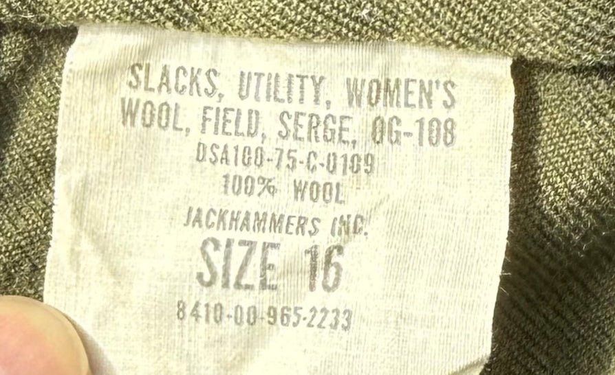 US Army OG 108 Woman's Slacks Field Serge WAC Vietnam (Size 16) Gr2 - Bateleur Militaria