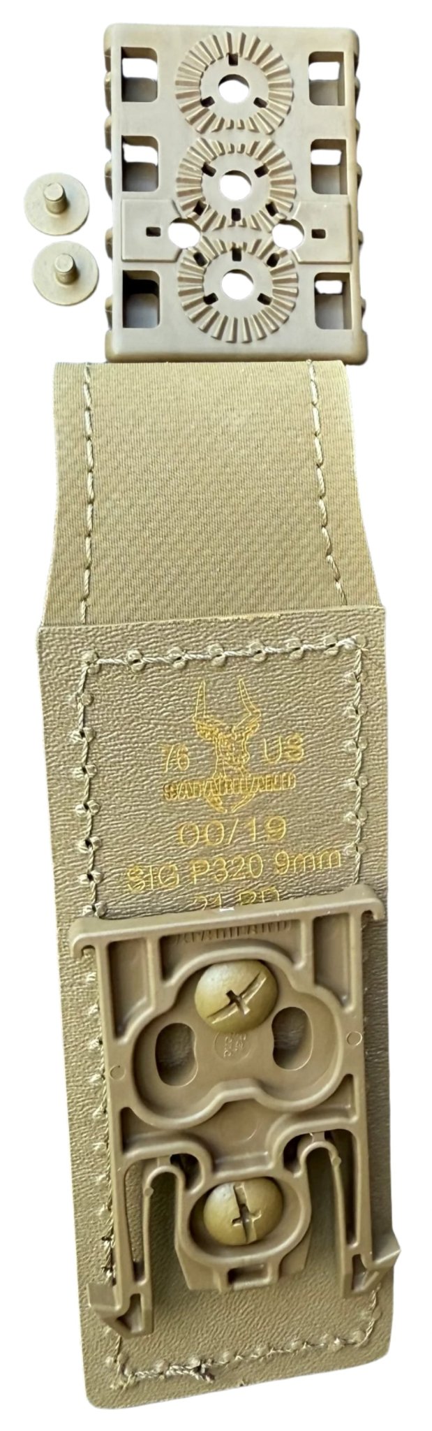 Safariland Sig 320 Single Pistol Magazine Leather Pouch Tan w Colored Snaps - Bateleur Militaria
