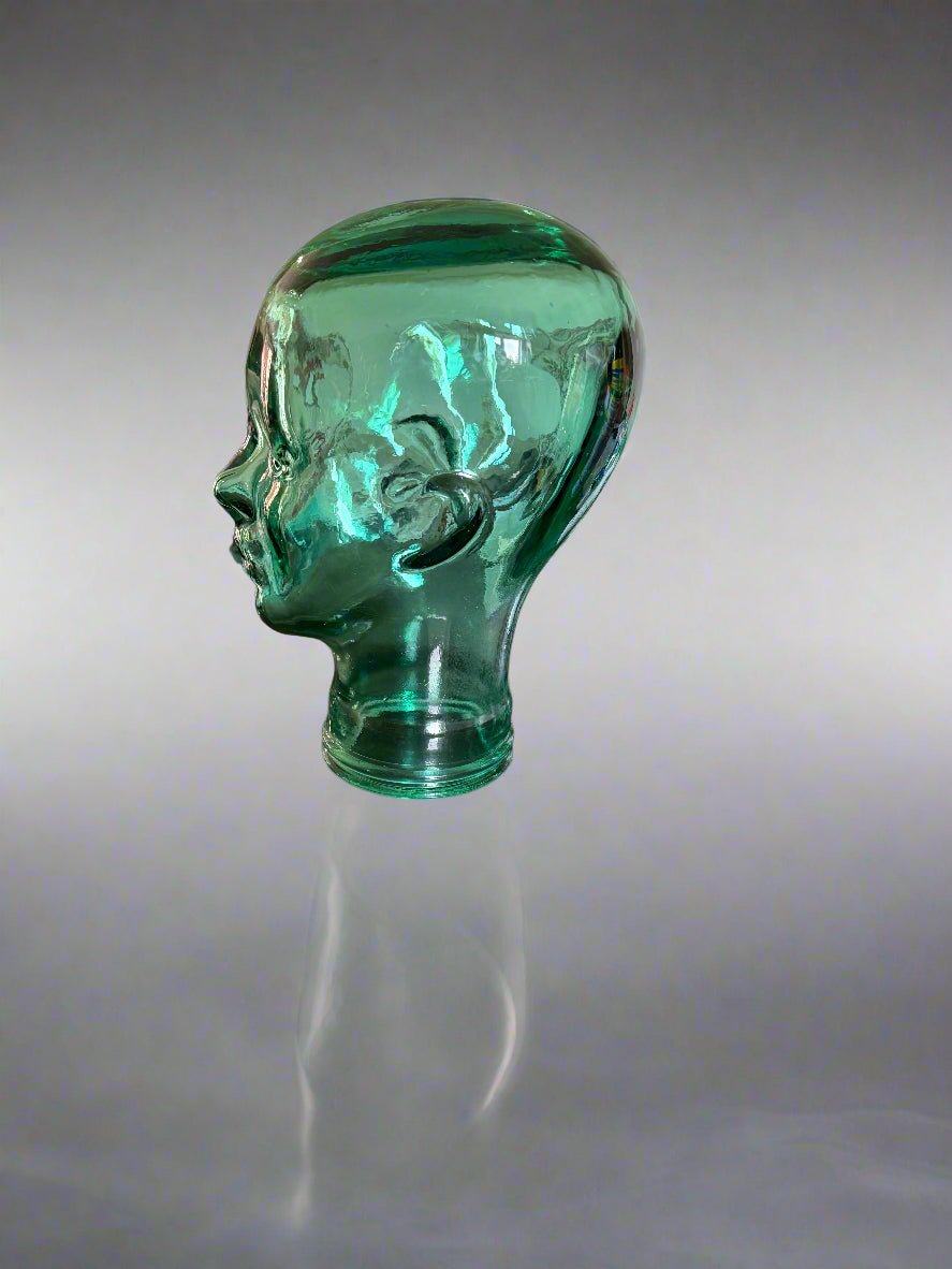 Vintage Glass Mannequin Head Green Life Size - Bateleur Militaria
