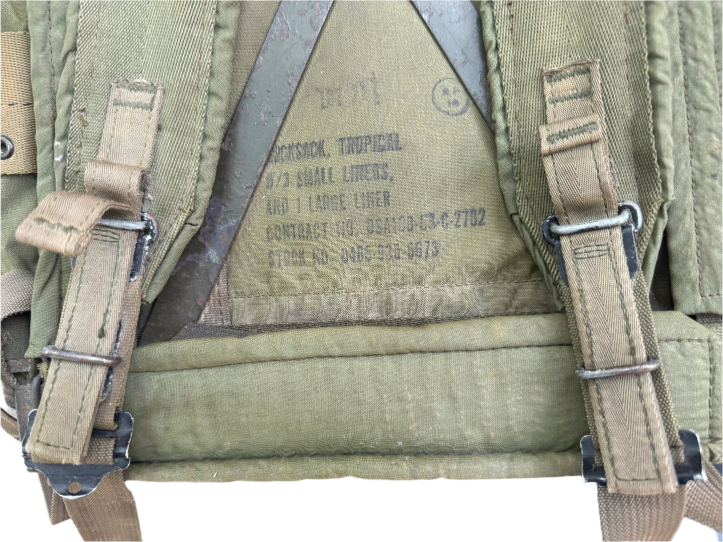 Vintage Vietnam War 1968 US Army Nylon Tropical Rucksack W/ Frame Green - Bateleur Militaria