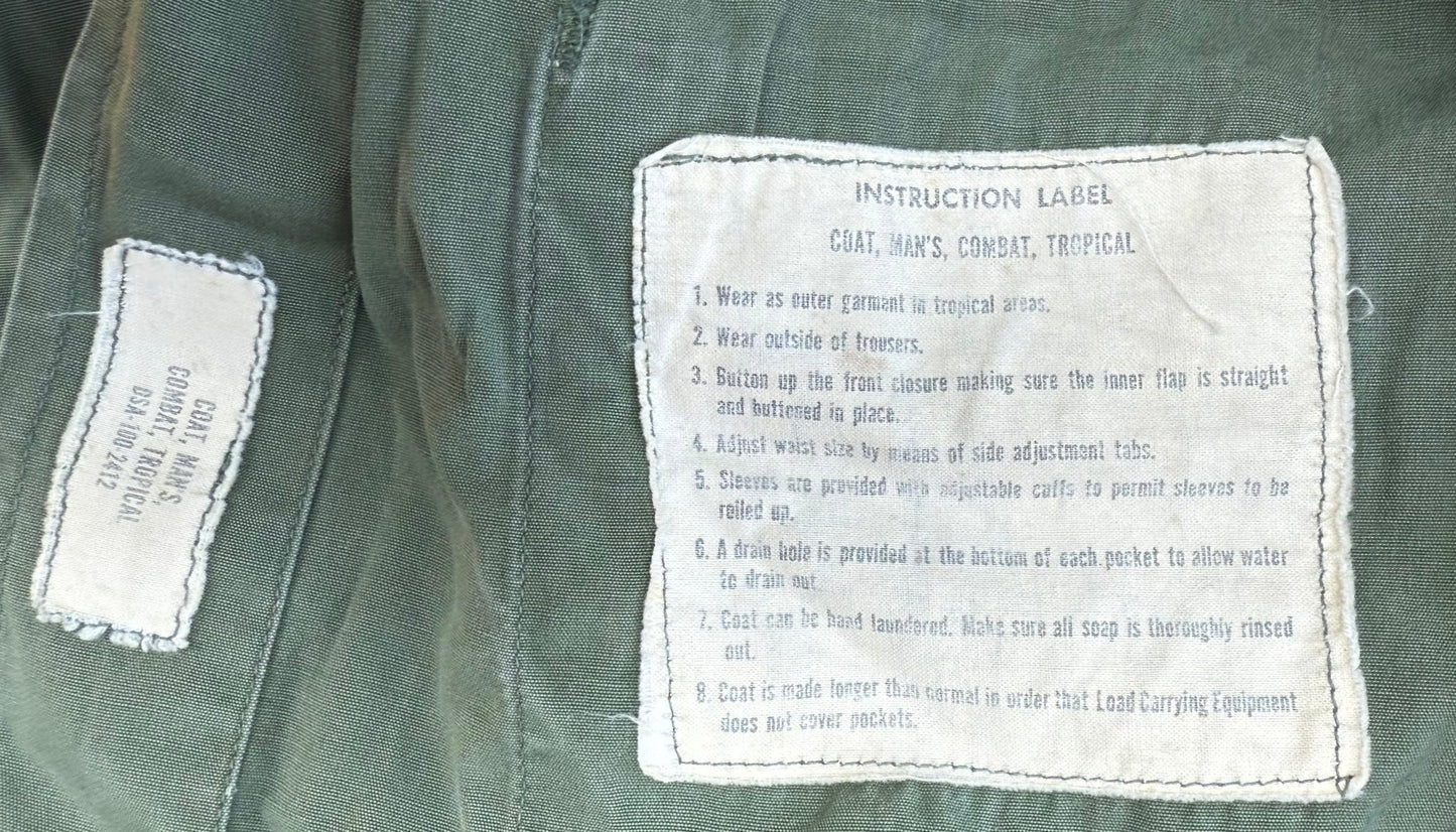 Vietnam OG - 107 Combat Jungle Jacket Poplin Cotton S/R Cavalry - Bateleur Militaria