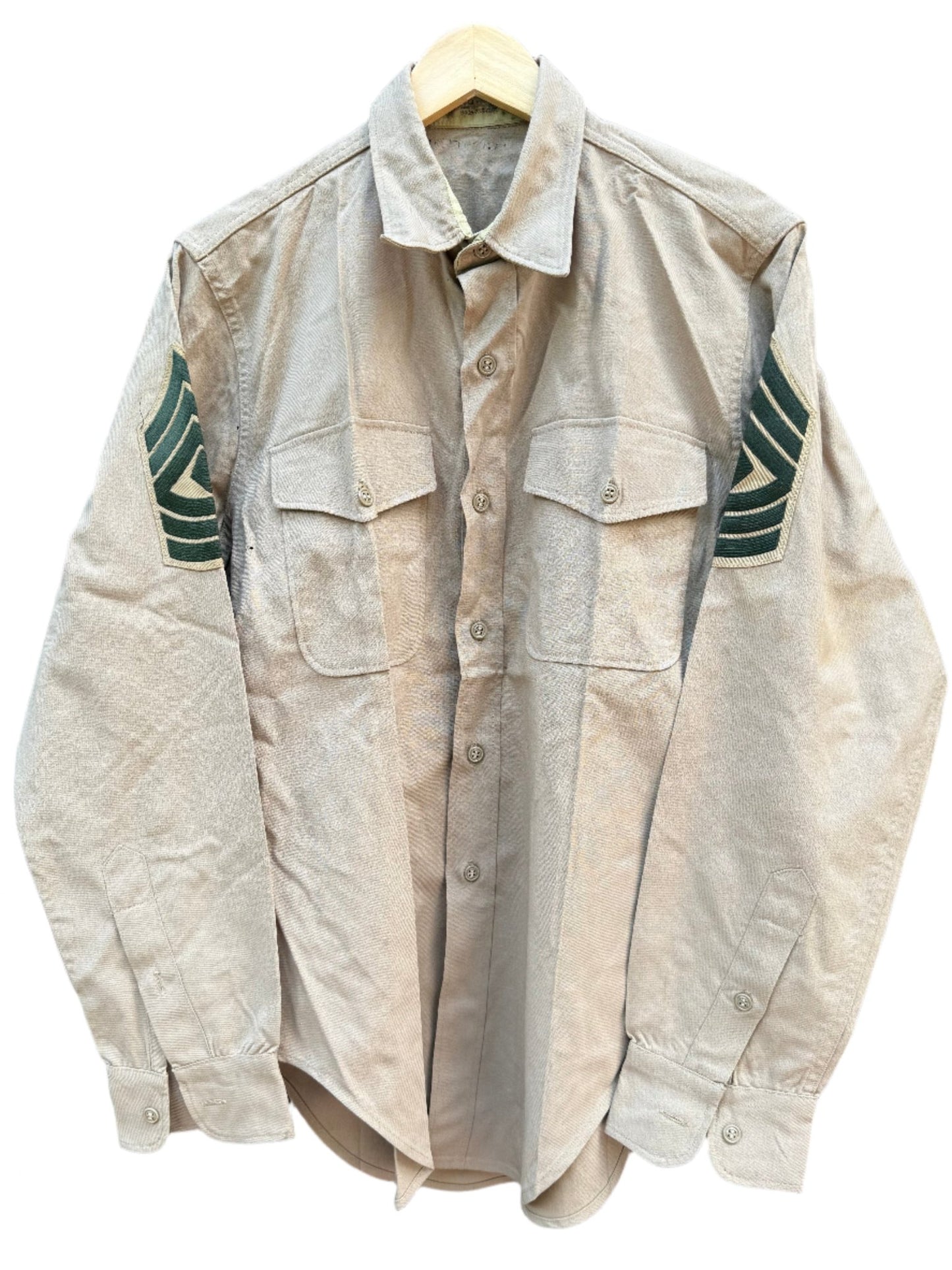 Vintage USMC Men's First Sergeant Khaki Shirt Mothed