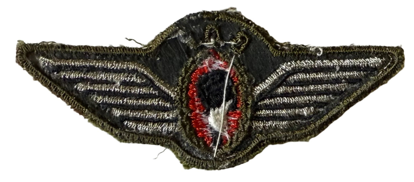 Botswana Defense Force Free Fall Parachute Wings Silver Lurex w Red Center on Green - Bateleur Militaria