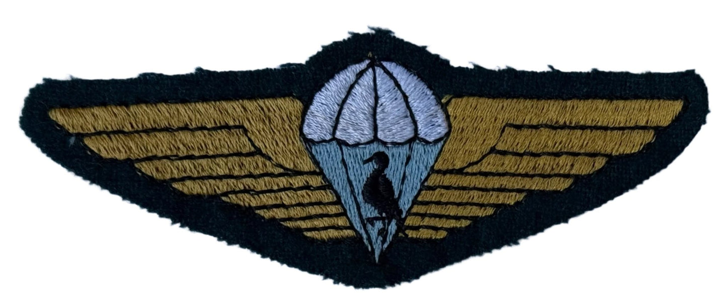 Ciskei Army Police Parachute Wings Gold Wings Blue & White Parachute Black Bird on Dark Green - Bateleur Militaria