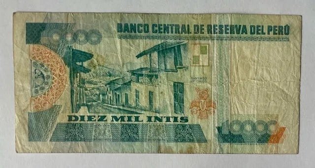 Peru 10000 Intis 1988 Banknote - Bateleur Militaria
