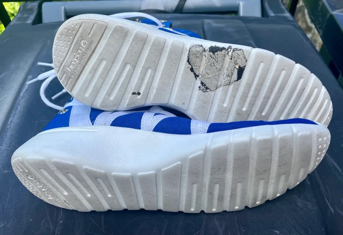 Heyday Footwear High Top Blue & White Sneakers White Soles Size 9 - Bateleur Militaria