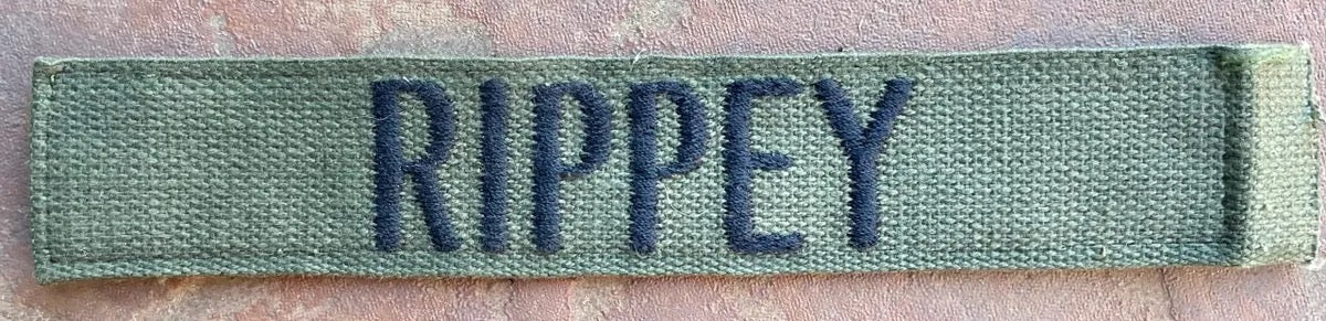 Vintage US Army Name Tape OD "Rippey" - Bateleur Militaria