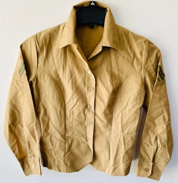 USMC Woman's L/Sleeve Khaki Shirt w Corporal Chevrons 8S