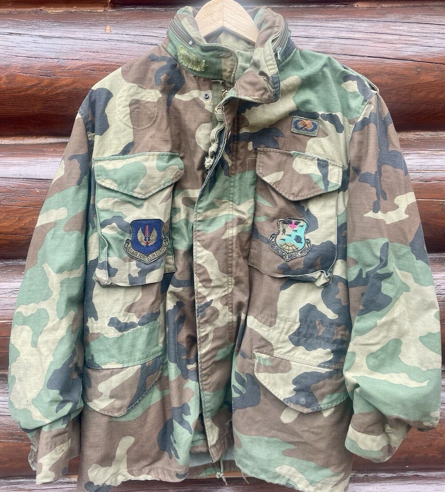 USAF Vintage M-65 Cold Weather Field Military Jacket Woodland Camo Men's Medium