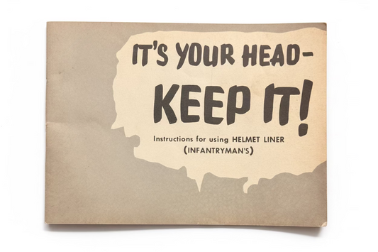 Kraft paper box with humorous text about helmet liner on a white background