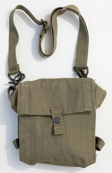 Olive green shoulder bag with straps on a white background