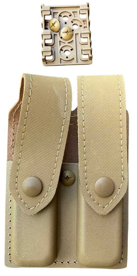 Safariland Sig 320 Double Pistol Magazine Leather Pouch Tan w Colored Snaps - Bateleur Militaria