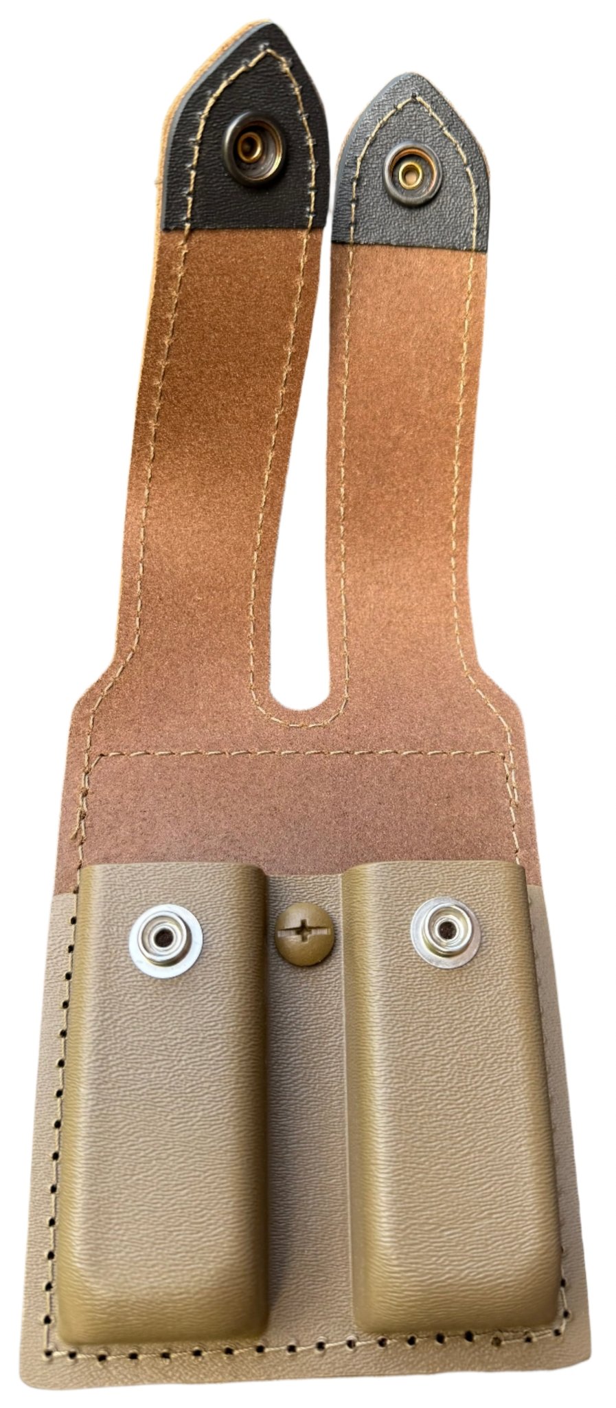 Safariland Sig 320 Double Pistol Magazine Leather Pouch Tan w Colored Snaps - Bateleur Militaria