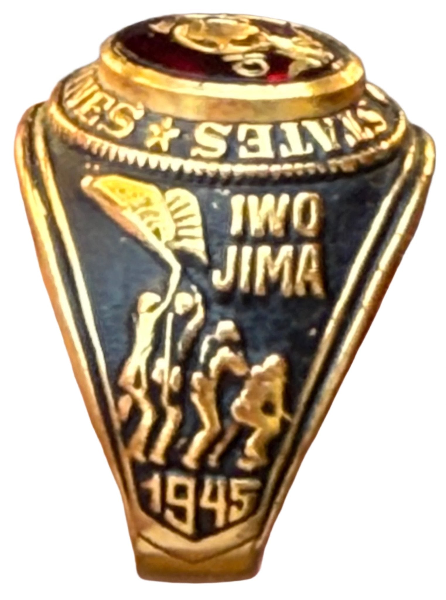 USMC 18K Ring Gold Plated w Red Stone - Bateleur Militaria
