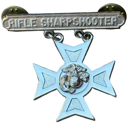 USMC Marine Corps Rifle Sharpshooter Qualification Badge Hallmarked & Silver Filled - Bateleur Militaria