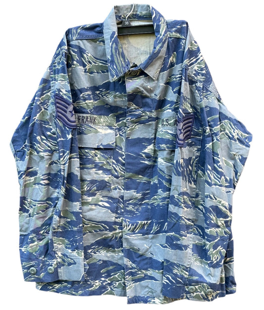 Ultra Rare USAF Experimental Blue Tiger Stripe uniform Shirt Type 1 (40R) - Bateleur Militaria