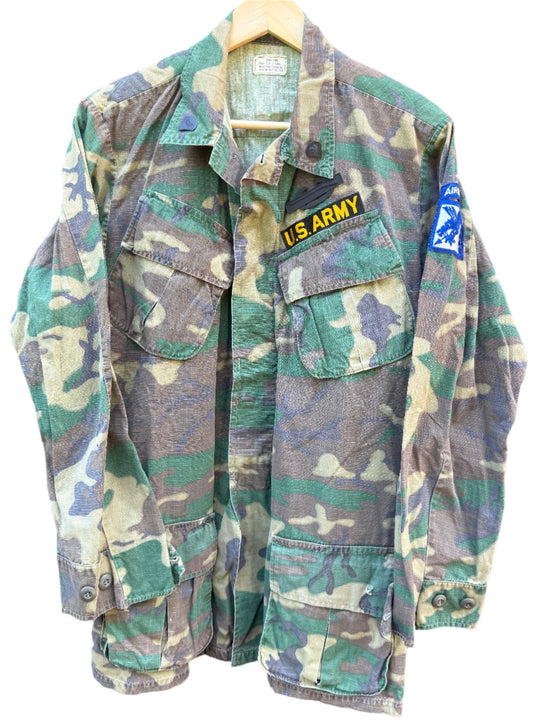 US Navy Vietnam OG - 107 ERDL Wind Resistant Rip Stop Poplin Coat Size Small 18th AB - Bateleur Militaria