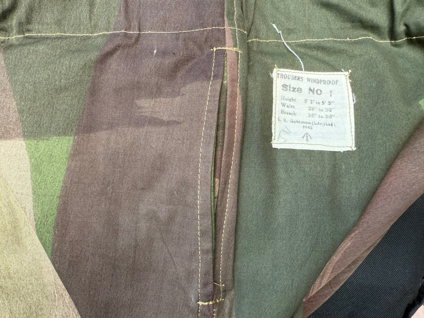 Original WW2 British Army Camouflage Windproof Trousers 1943 Brush stroke Size No1
