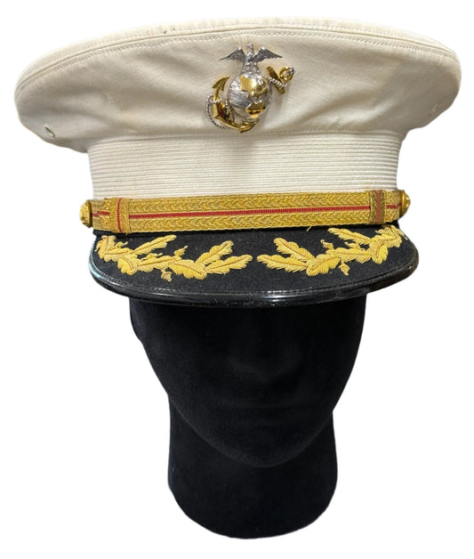 USMC Vintage Korean War Dress White Officer Visor Cap w EGA Named #2