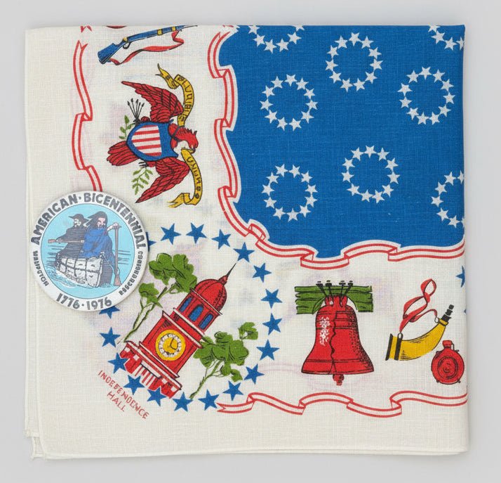 Vintage Fast Color Bicentennial Bandana Scarf Independence Hall Cotton White & Pin - Bateleur Militaria