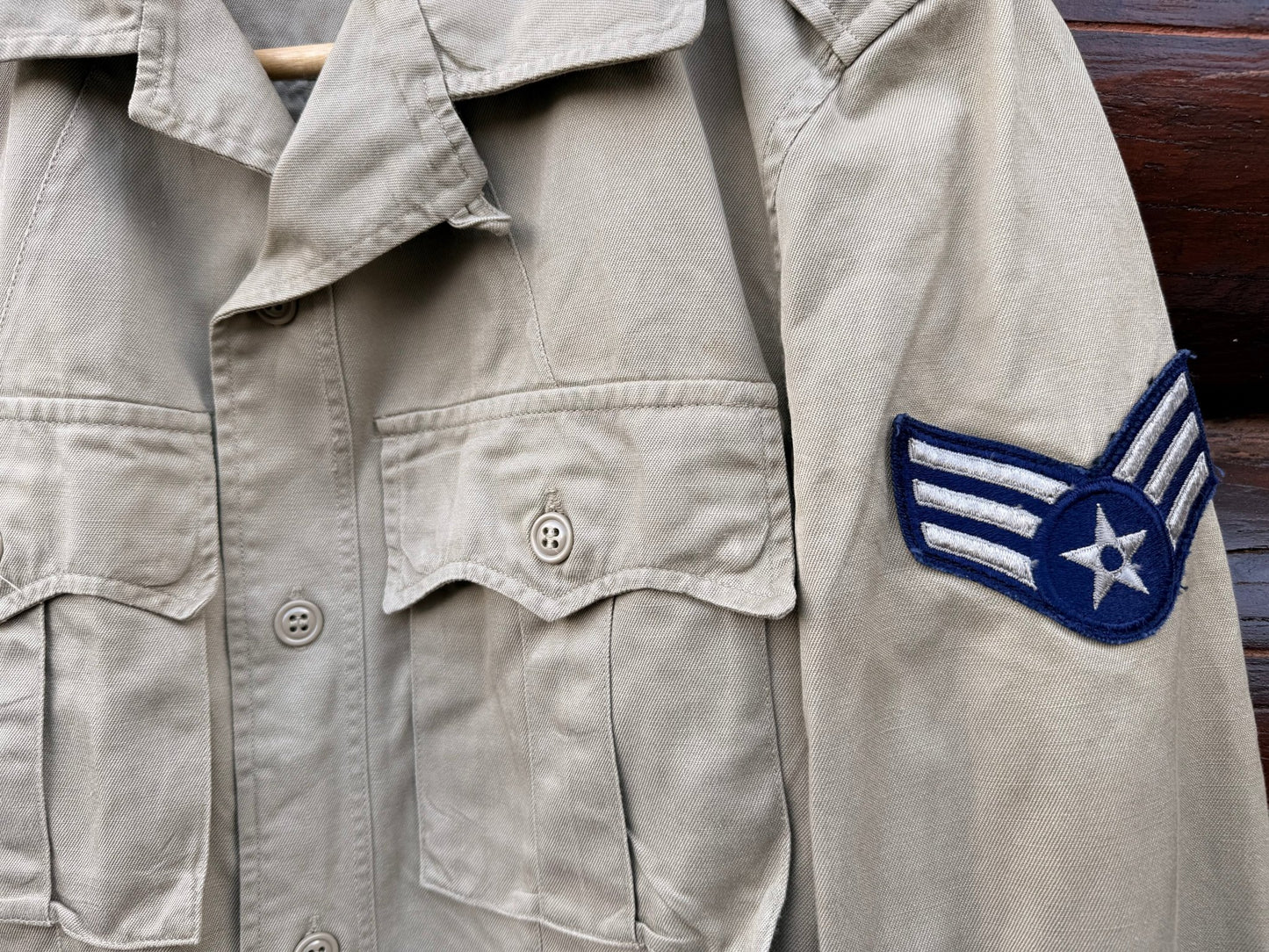 USAF Tropical Coat Khaki with Chevrons Size 36L - Bateleur Militaria