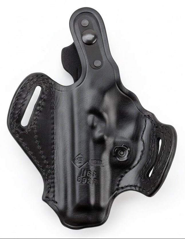 Black gun holster on a white background