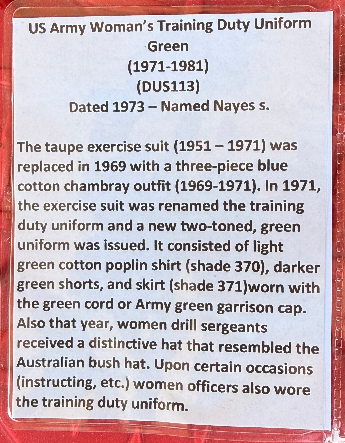 US Army Woman's Training Duty Uniform Green Shirt, Skirt & Short Named