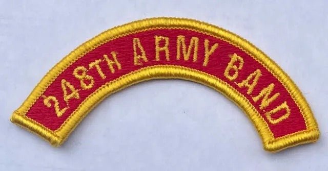US Army 248th Army Band Tab Merrowed Edge Yellow on Red - Bateleur Militaria