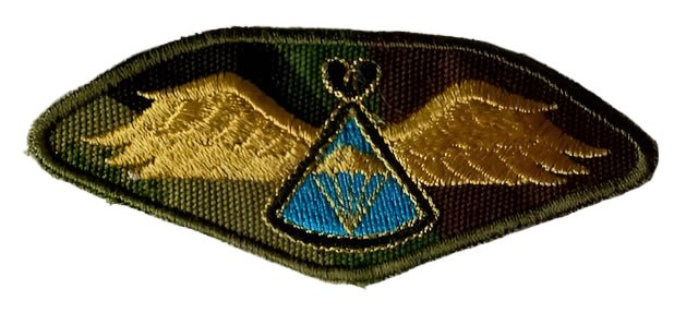 Lesotho Army Free Fall Parachute Wings Blue Center on Camo - Bateleur Militaria