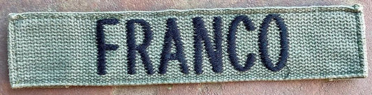 Vintage US Army Name Tape OD "Franco" - Bateleur Militaria