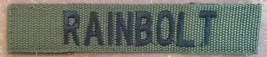 Vintage US Army Name Tape OD "Rainbolt" - Bateleur Militaria