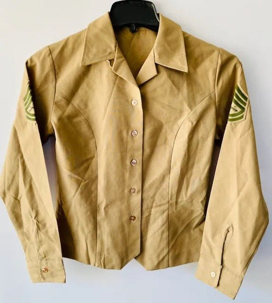 USMC Woman's L/Sleeve Khaki Shirt w Gunnery Sergeant Chevrons 12 - Bateleur Militaria