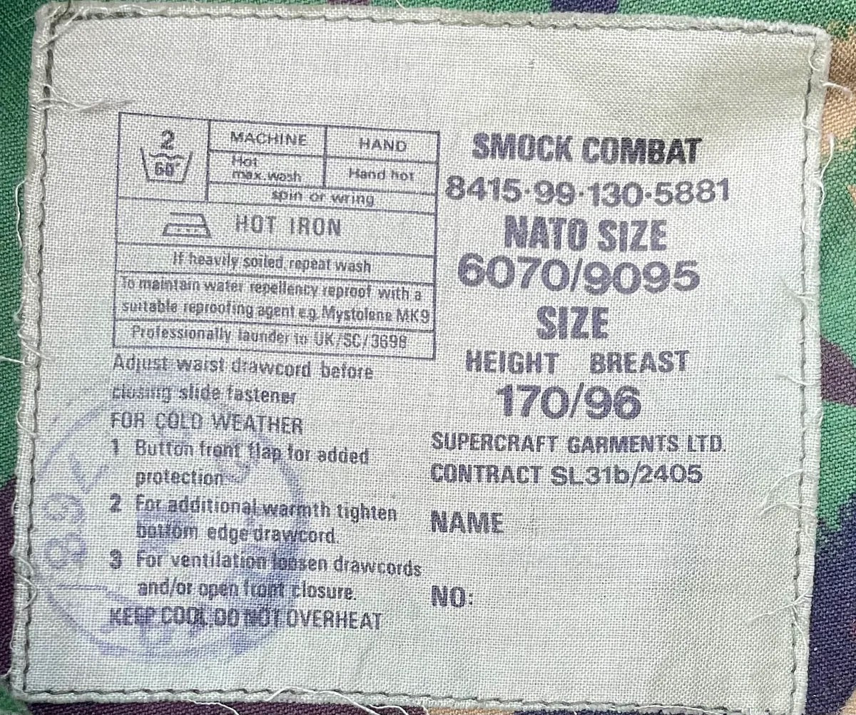 British DPM Camo Combat Smock Size Medium - Bateleur Militaria